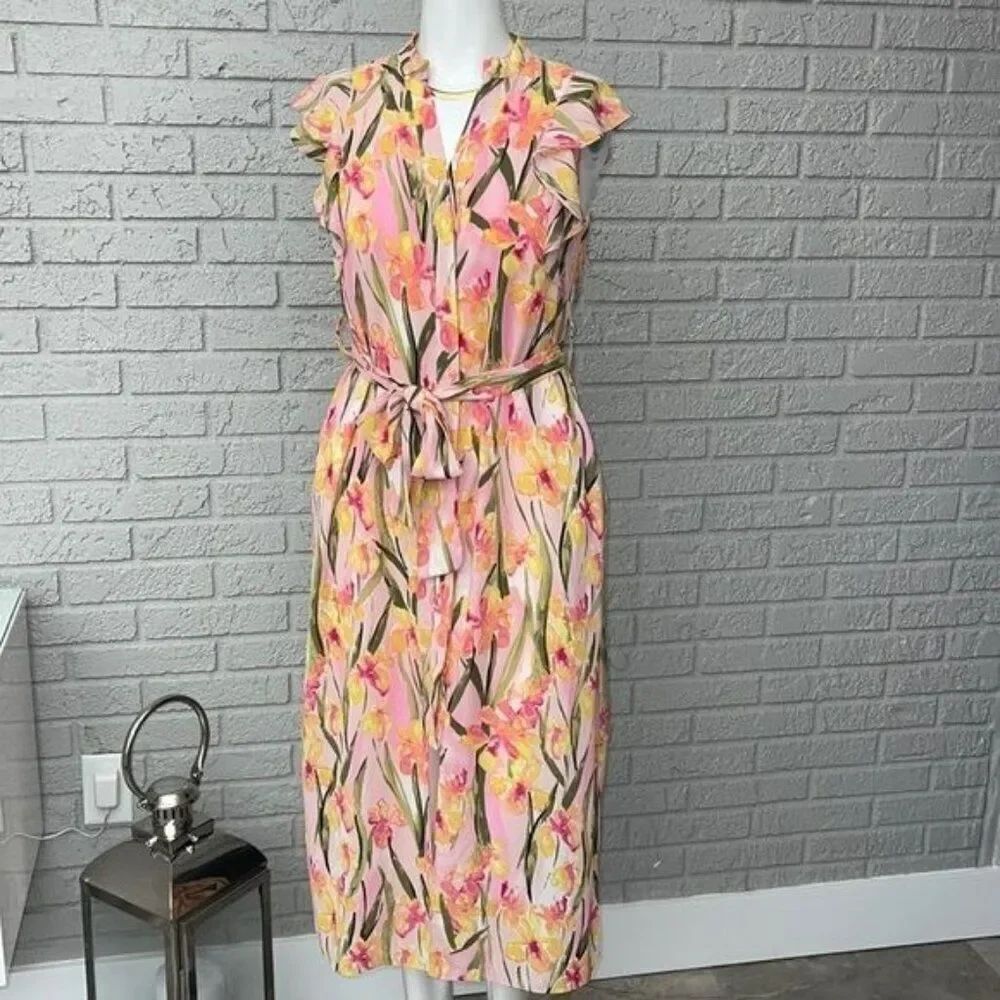 Maison Jules Women Floral Button-Down Midi Dress Size XS